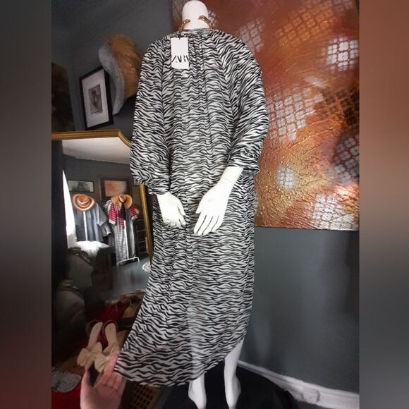 Zara NWT Sheer Zebra Print Midi Tunic Dress - Picture 2 of 16